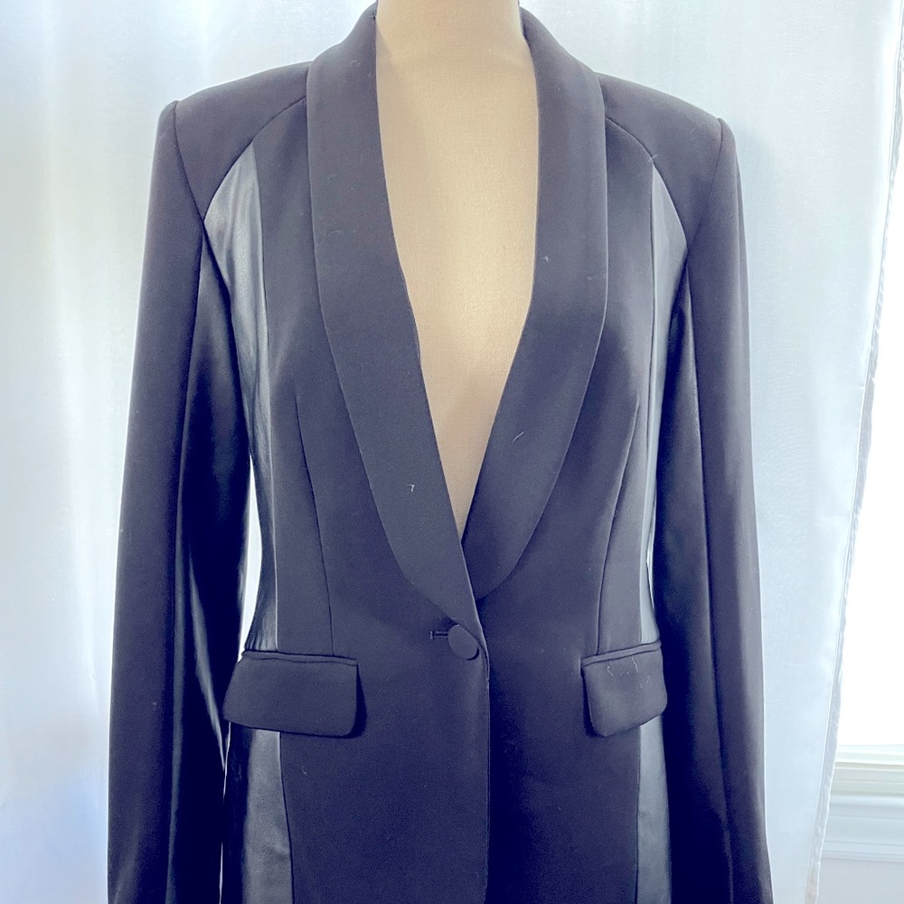 Bar III Womens Blazer black with black leather accents. size 2.